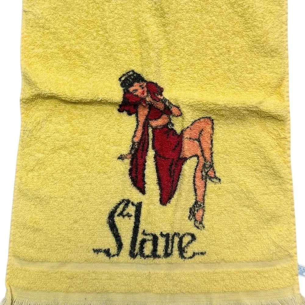 Cannon Yellow Novelty Hand Towel Set 3 Boss Slave Guests Harem Pinup Vintage